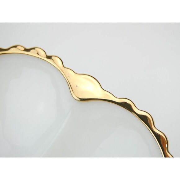 Vintage Anchor Hocking Milk Glass Deviled Egg Plate With Gold Trim - Picture 11 of 16